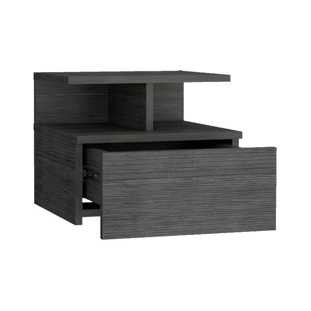 13" Dark Gray Wood One Drawer Floating Nightstand
