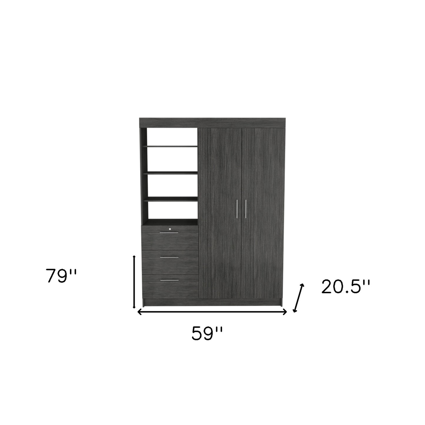 59" Gray Three Drawer Combo Dresser