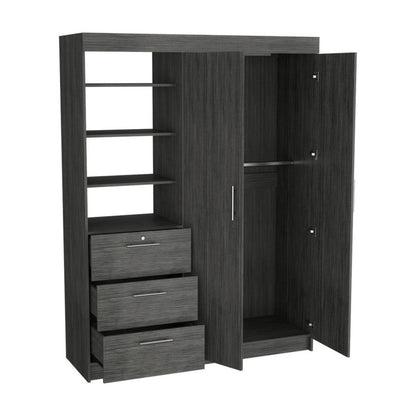 79" Gray Wood Two Door Three Drawer Combo Dresser