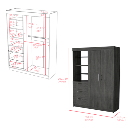 59" Gray Three Drawer Combo Dresser