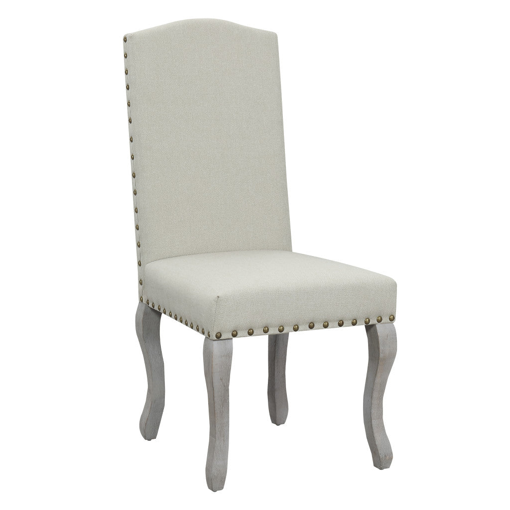 Set of Two Beige And Gray Upholstered Fabric Dining Parsons Chairs