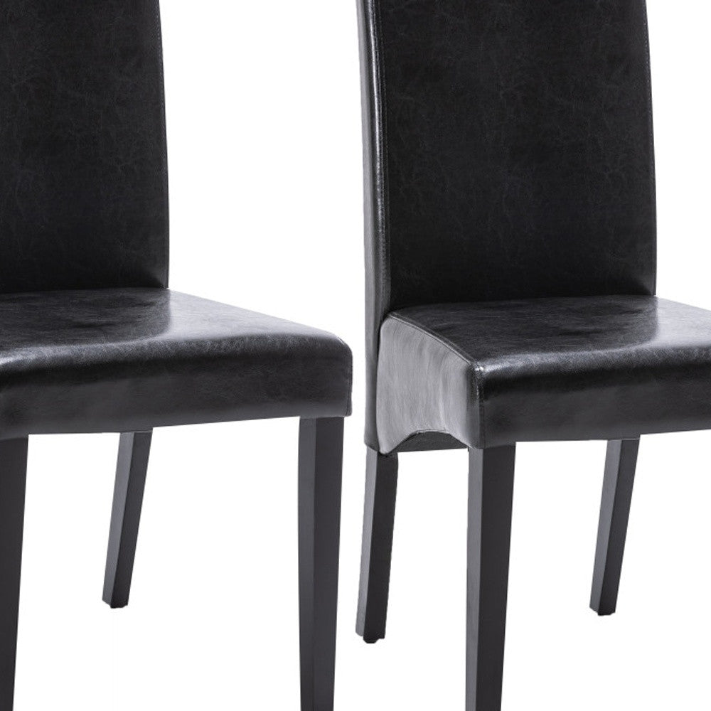 Set of Two Black Upholstered Faux Leather Dining Parsons Chairs