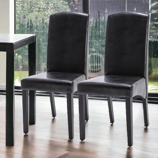 Set of Two Black Upholstered Faux Leather Dining Parsons Chairs