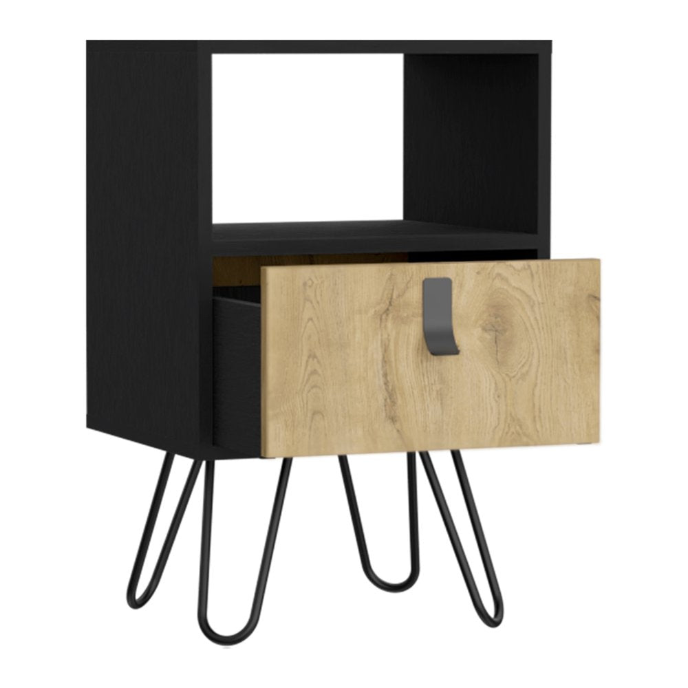 23" Black Wood One Drawer Nightstand