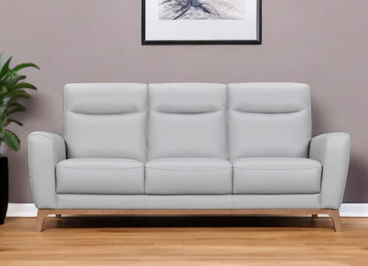 83" Gray Leather Sofa With Brown Legs