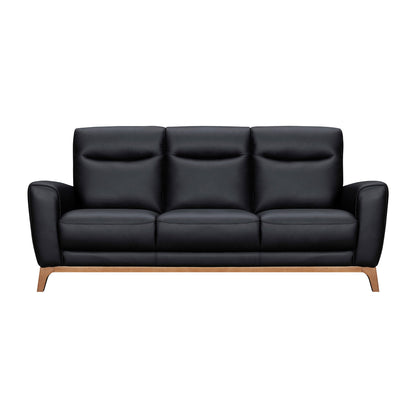 83" Black Leather Sofa With Brown Legs