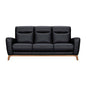 83" Black Leather Sofa With Brown Legs