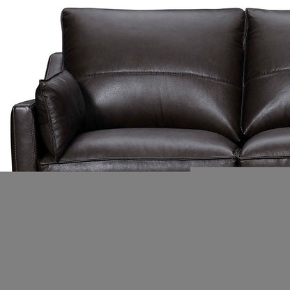 87" Dark Brown Leather Sofa And Toss Pillows With Brown Legs