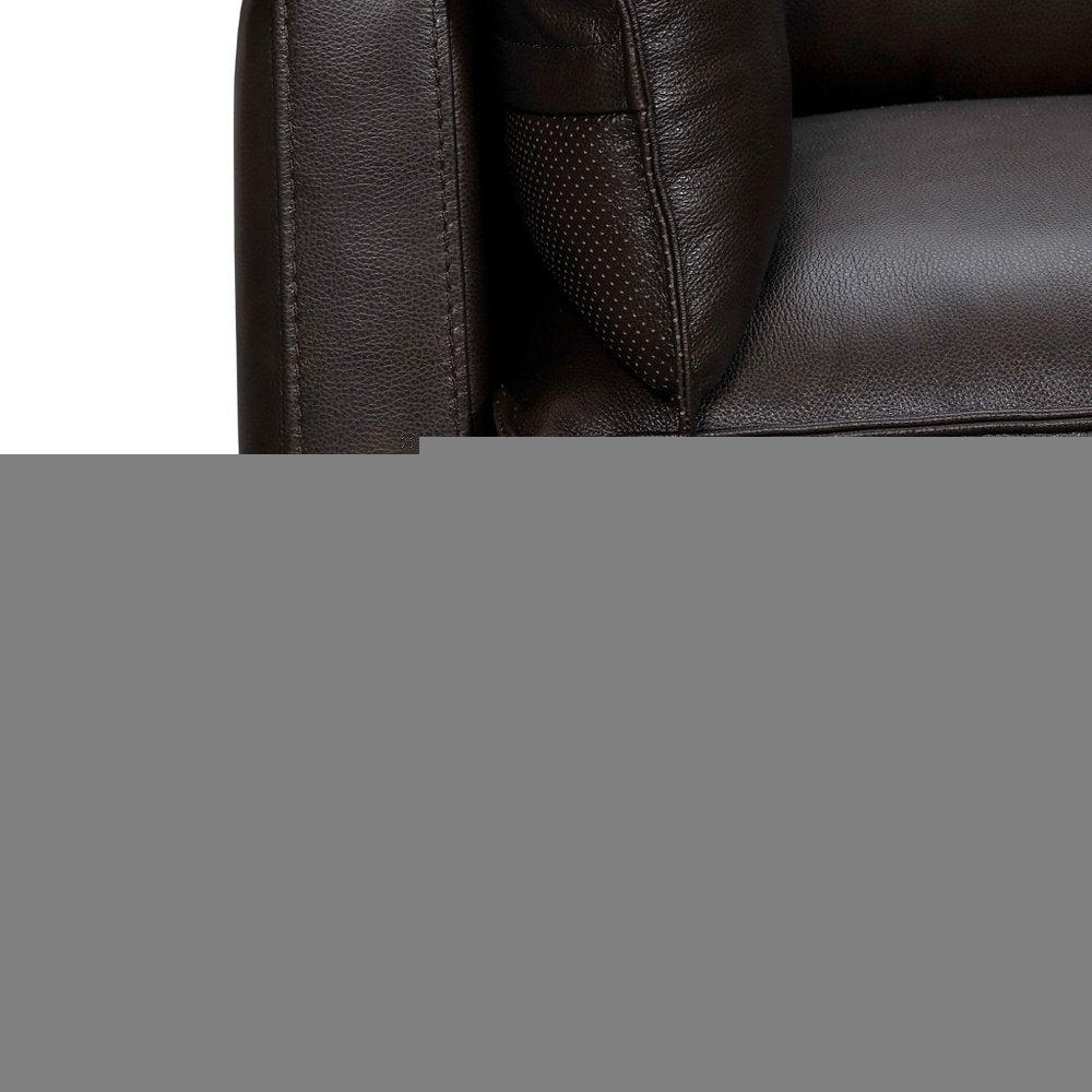 87" Dark Brown Leather Sofa And Toss Pillows With Brown Legs