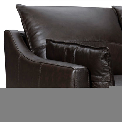 87" Dark Brown Leather Sofa And Toss Pillows With Brown Legs