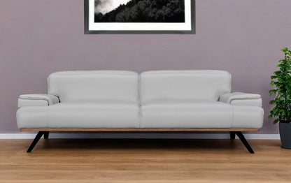 89" Gray Leather Sofa With Black Legs