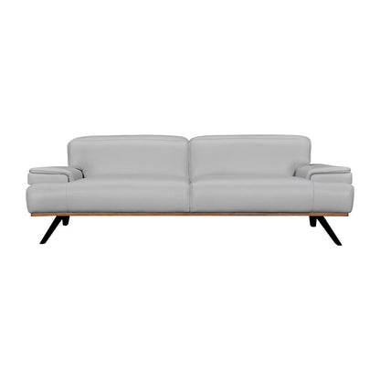 89" Gray Leather Sofa With Black Legs