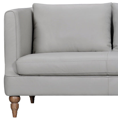 85" Gray Leather Sofa With Brown Legs
