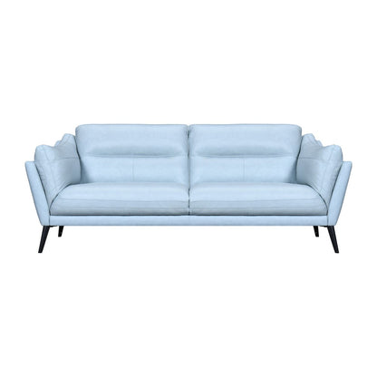 87" Sky Blue Leather Sofa With Black Legs