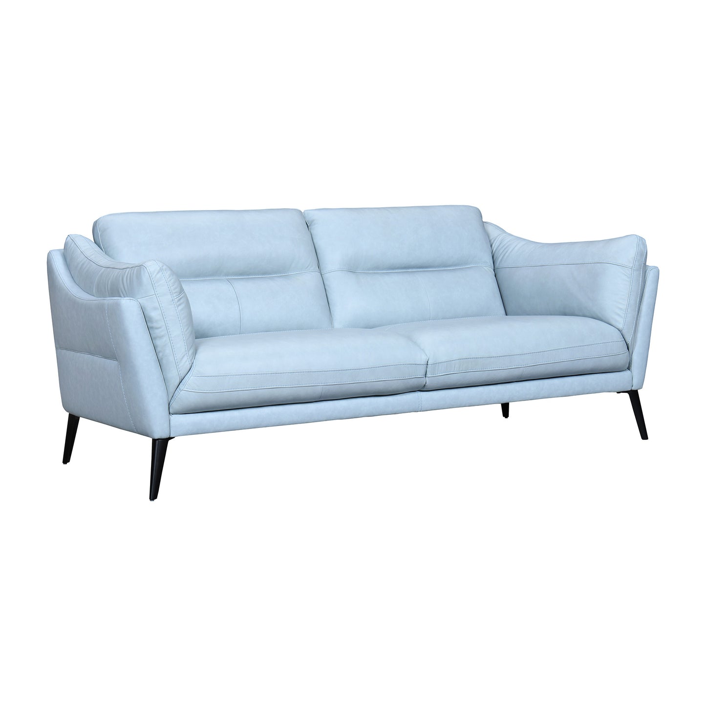 87" Sky Blue Leather Sofa With Black Legs