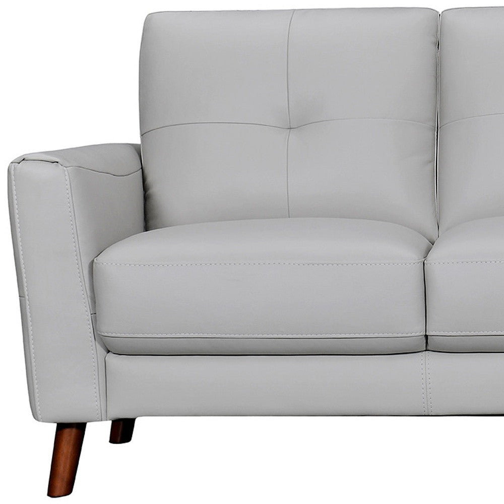 82" Light Slate Gray Leather Sofa With Brown Legs