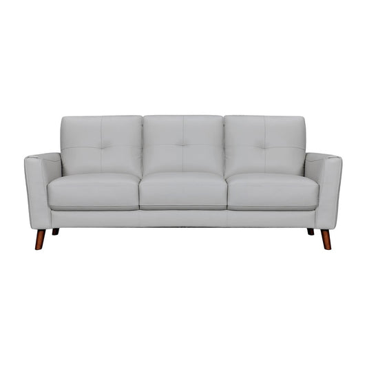 82" Light Slate Gray Leather Sofa With Brown Legs