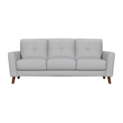 82" Light Slate Gray Leather Sofa With Brown Legs