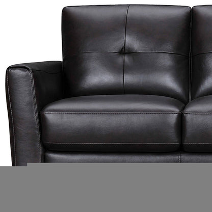 82" Black Leather Sofa With Brown Legs