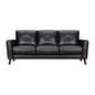 82" Black Leather Sofa With Brown Legs