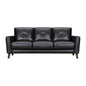 82" Black Leather Sofa With Brown Legs