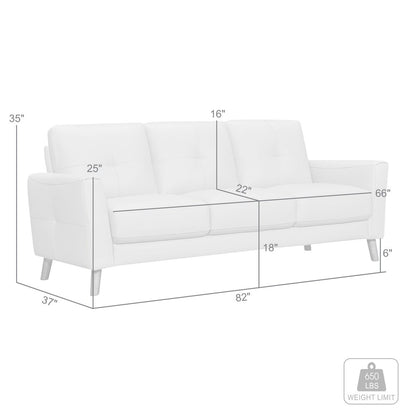 82" Black Leather Sofa With Brown Legs