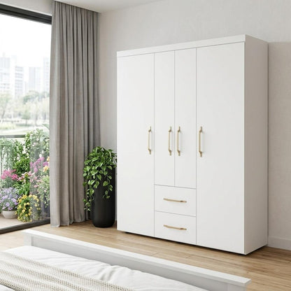 70" White Wood Four Door Two Drawer Combo Dresser