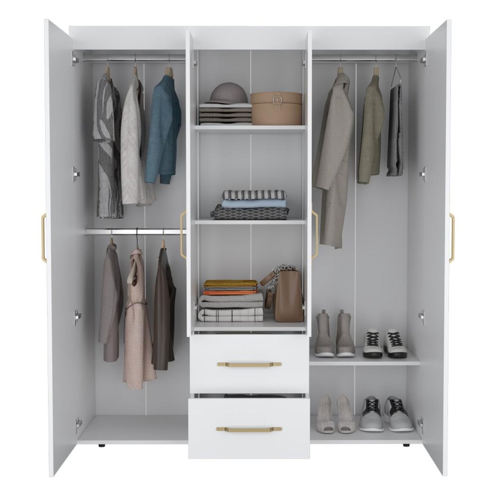 70" White Wood Four Door Two Drawer Combo Dresser