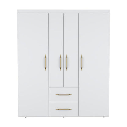 70" White Wood Four Door Two Drawer Combo Dresser