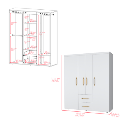 59" White Two Drawer Combo Dresser