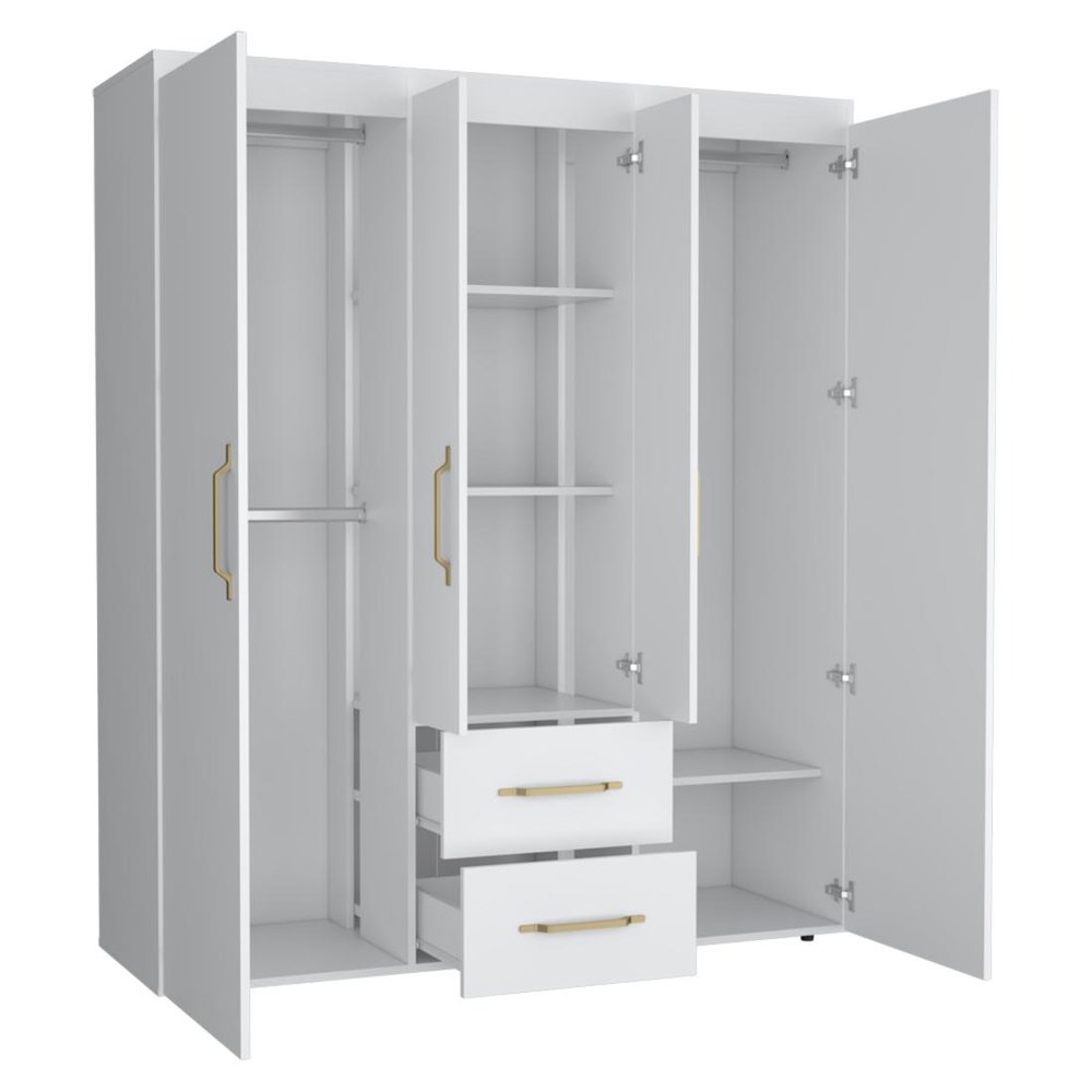 70" White Wood Four Door Two Drawer Combo Dresser