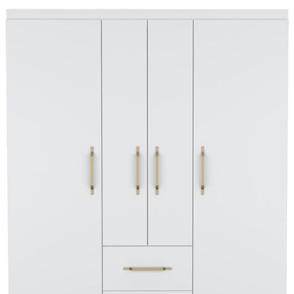 70" White Wood Four Door Two Drawer Combo Dresser