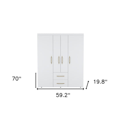 70" White Wood Four Door Two Drawer Combo Dresser