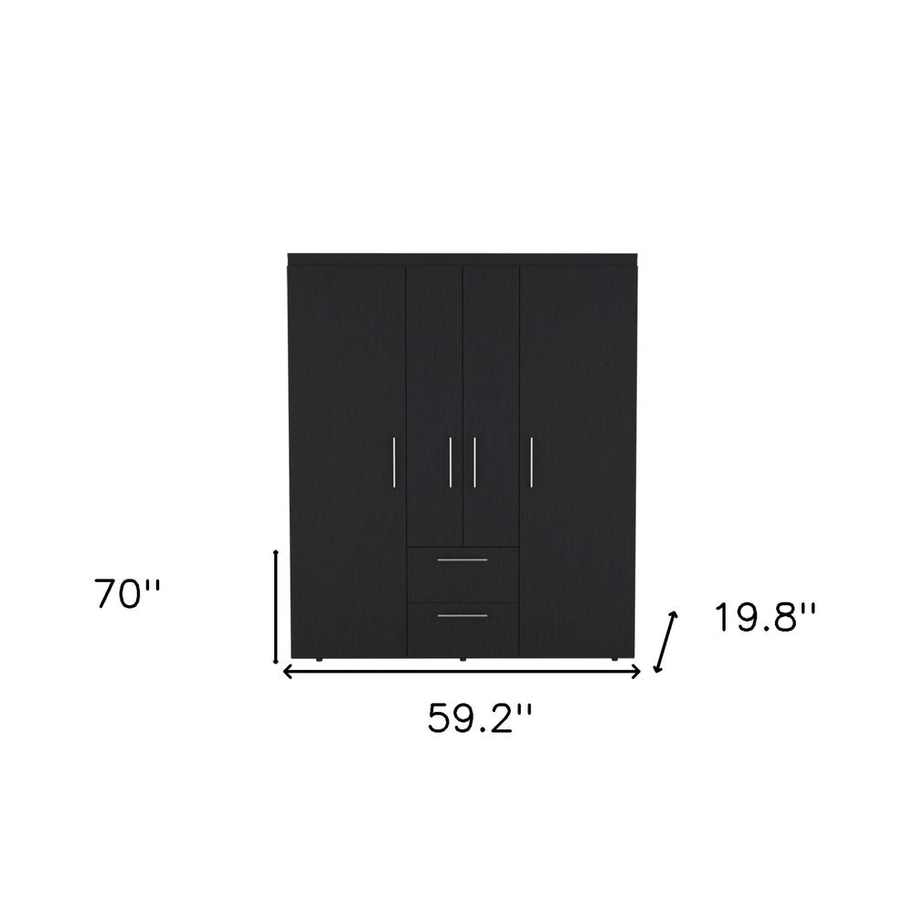 70" Black Wood Two Drawer Combo Dresser