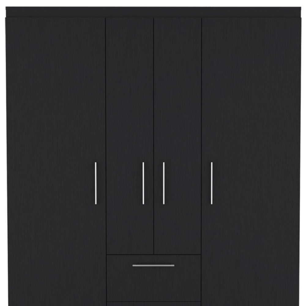 70" Black Wood Two Drawer Combo Dresser