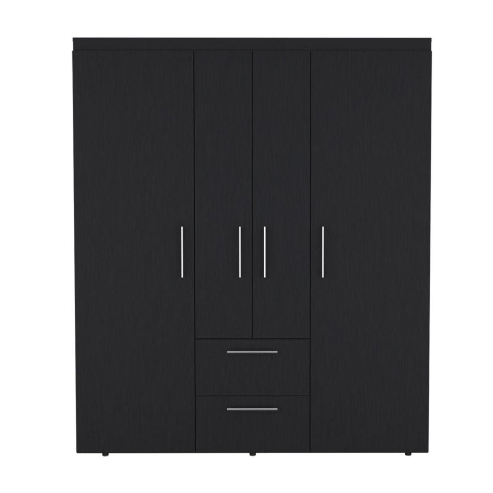 70" Black Wood Two Drawer Combo Dresser