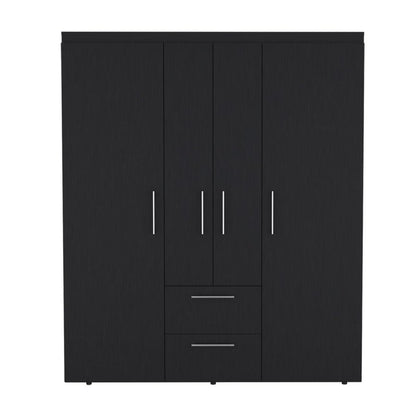 70" Black Wood Two Drawer Combo Dresser