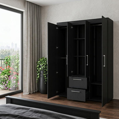 70" Black Wood Two Drawer Combo Dresser