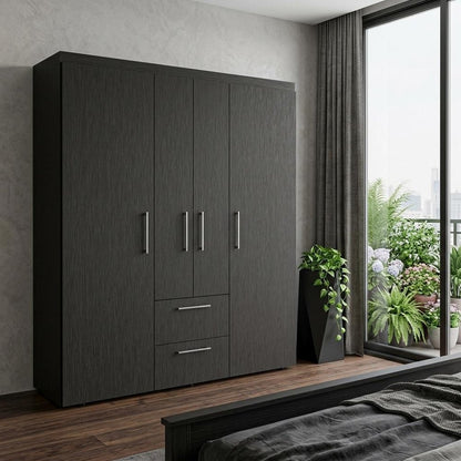 70" Black Wood Two Drawer Combo Dresser
