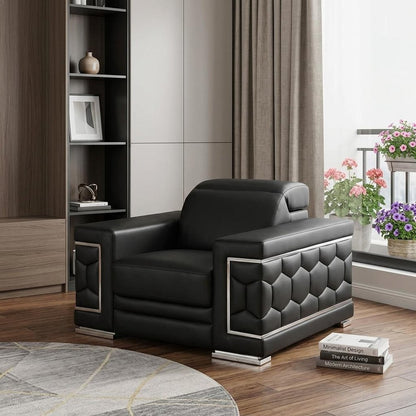 47" Black And Silver Genuine Leather Club Chair