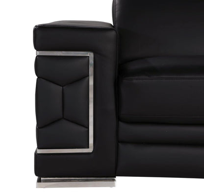 47" Black And Silver Genuine Leather Club Chair