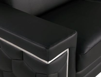 47" Black And Silver Genuine Leather Club Chair