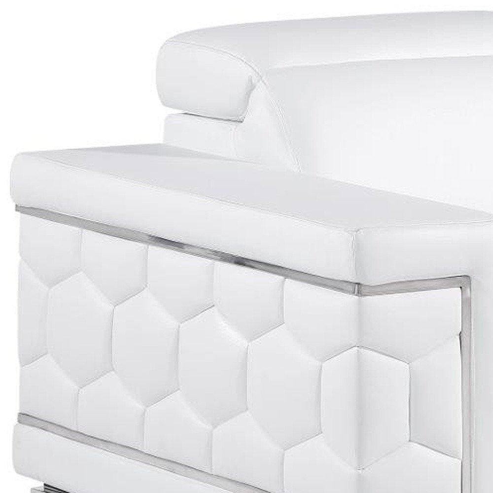 47" White And Silver Genuine Leather Club Chair