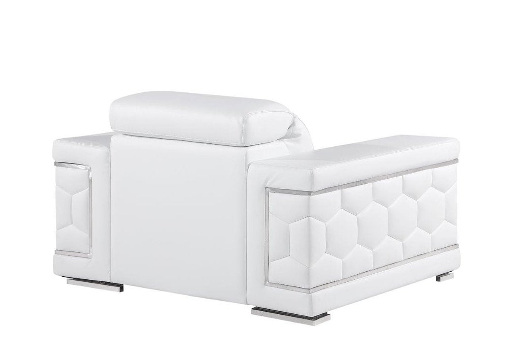 47" White And Silver Genuine Leather Club Chair