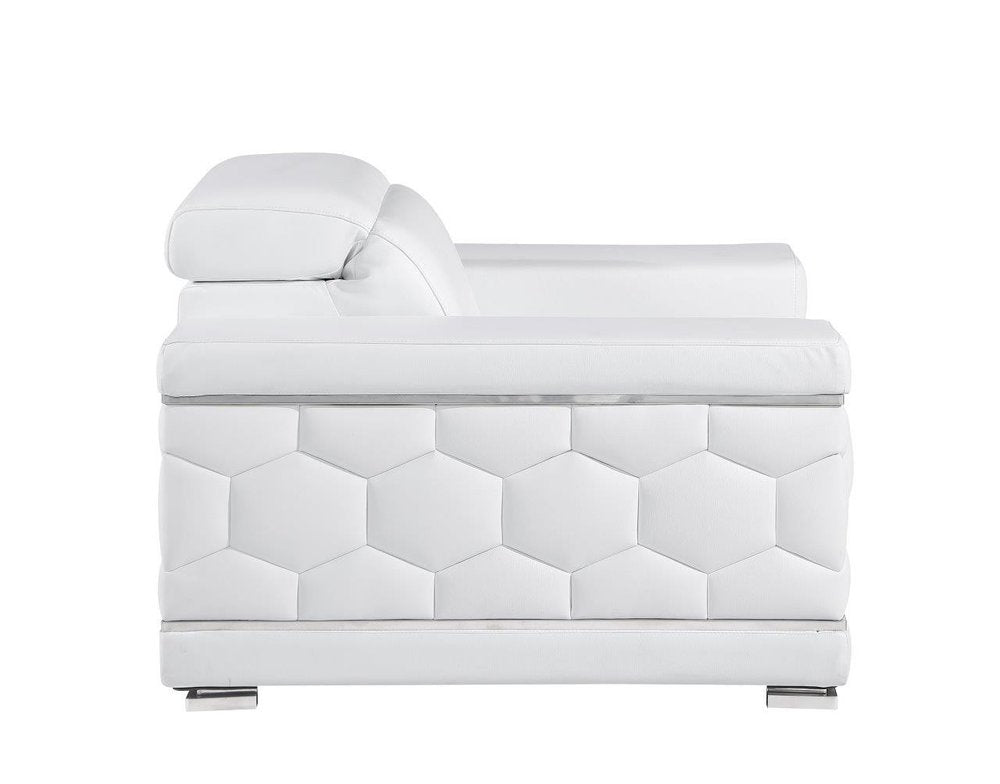 47" White And Silver Genuine Leather Club Chair