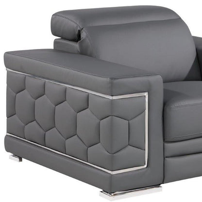 47" Granite Gray And Silver Genuine Leather Club Chair