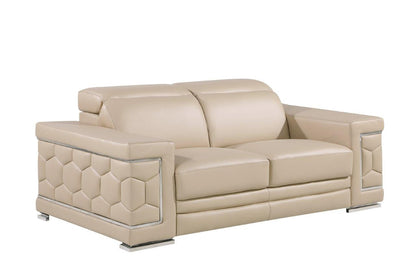 71" Beige And Silver Genuine Leather Loveseat