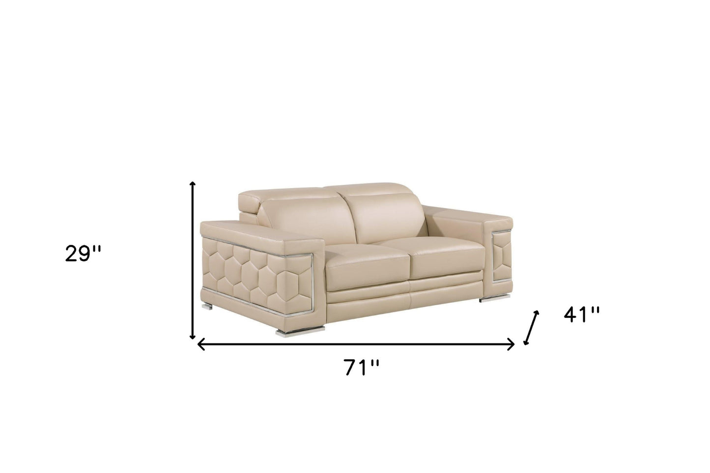 71" Beige And Silver Genuine Leather Loveseat