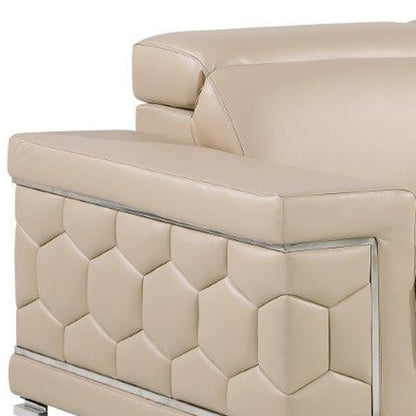 71" Beige And Silver Genuine Leather Loveseat