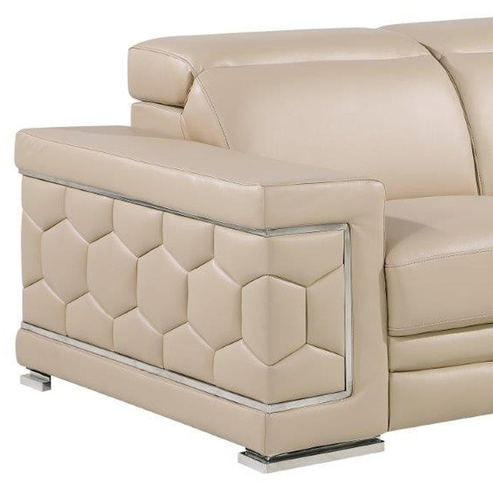 71" Beige And Silver Genuine Leather Loveseat